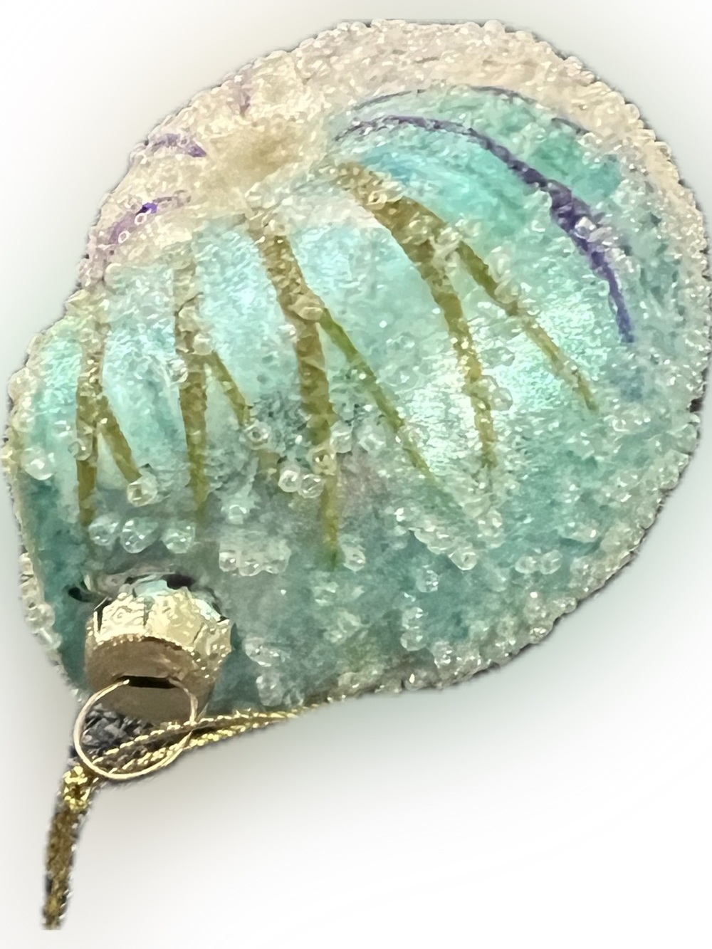 New Glass Nautilus Ombre Shell Blown Glass Christmas Ornament Glitter Beaded - Picture 4 of 6